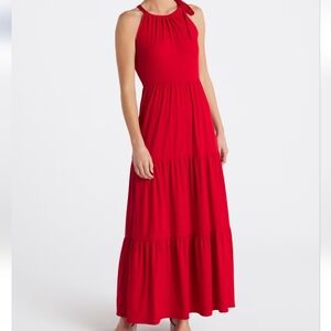 Gilli Whitney Knit Tiered Keyhole Back Maxi Dress - Red